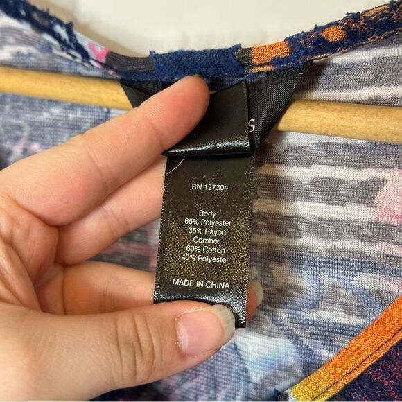 Ali Miles Multicolor Polka Dot Striped Floral Burnout Lace Blouse Sz L Artsy - Picture 7 of 8